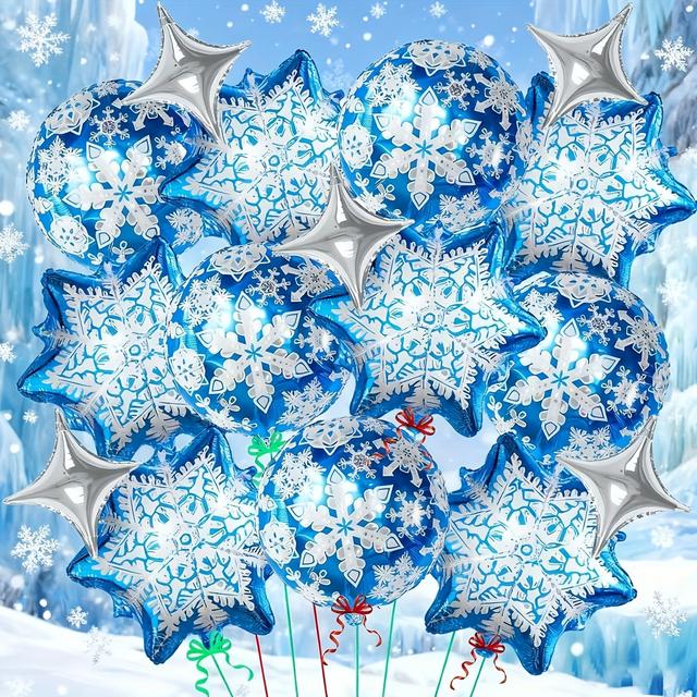 TEMU 16pcs Snowflake Balloons, Silvery Star Balloons, Snowflake Polyester Foil Balloons For Birthday Party, Christmas Party Decoration, And New Year Supplies - Photo Studio Posing Props Scenery
