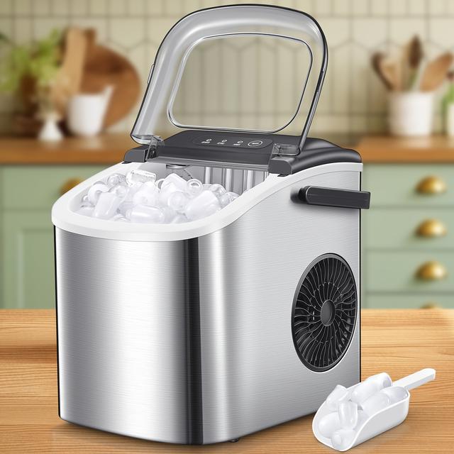 TEMU Dieser Tisch-Eismaschine produziert 9 Eiswürfel in 6 Minuten 12 kg in 24 Stunden. Inklusive Ice Scoop, Korb & – ideal für Zuhause, Küche oder Büro aus Edelstahl