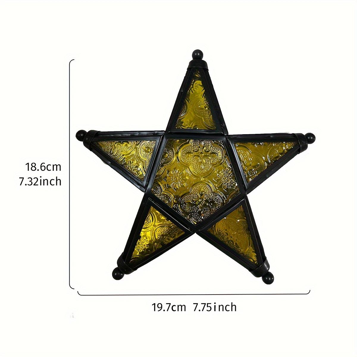 TEMU 1pc European-style Retro Colored Windproof Glass Candlestick, Five-pointed Star Wrought Hanging Embossed Glass Candlestick (excluding Candles), Festive Decoration Pendant