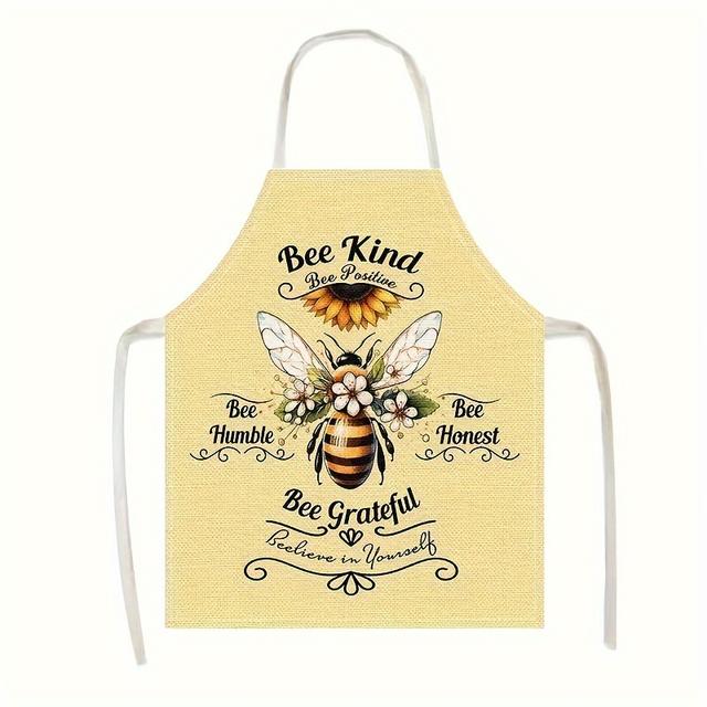 TEMU Set Of 1 Bee-themed Linen Apron, Sleeveless Cooking Apron With Positive Affirmations Print, Woven Linen 100% Kitchen Apron For