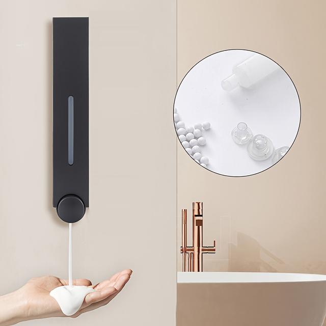TEMU Long Soap Dispenser Black - 420ml, Wall-mounted Manual Press Soap Dish No Drill Single Head Hotel Shower Gel Holder