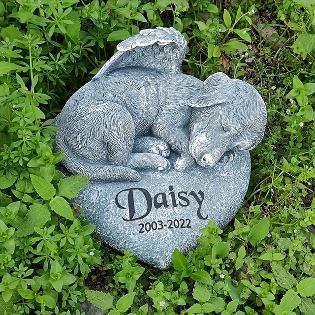TEMU Personalized Dog Memorial Stone Statue, Resin Pet Ornament For , Custom Garden Cemetery Marker Gift