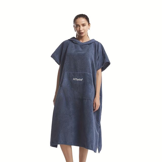 TEMU 1pc Hiturbo Surf Poncho Changing Towel Robe, Super Absorbent Outdoor Quick Drying Windproof Bathrobe With Hooded For Beach Swimming Surfing Diving Hiking Water Sports