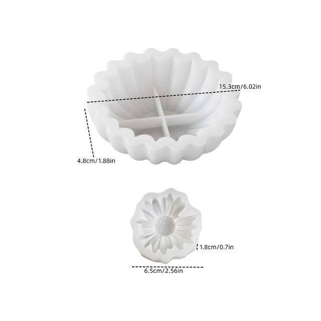 TEMU Plaster Silicone Mold 2pcs/set Folding Wave Lace Bowl& Daisy Shape Clay Molds Aromatherapy Storage Container Epoxy Mold Handmade Gypsum Craft Flower Candle Ornament Mould Home Decor Making Tools