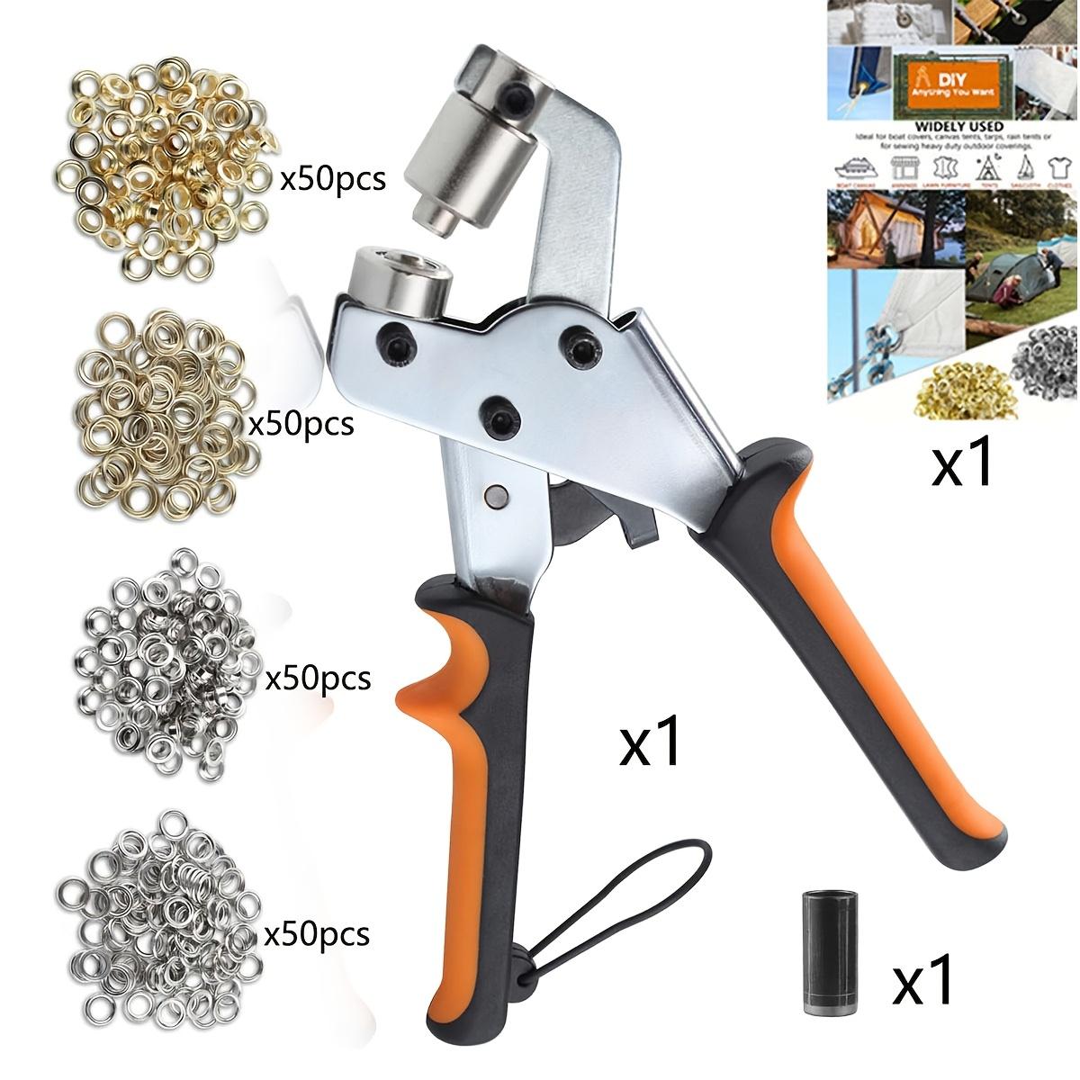 TEMU Kit de ojales 100, herramienta de prensa manual resistente de 3/8" para reparación de toldos de cortinas de zapatos, juego de alicates perforadores de ojales