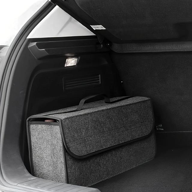 TEMU 1pc Foldable Felt Cloth Car Trunk Portable Storage Box For Interior Tidying Organizer
