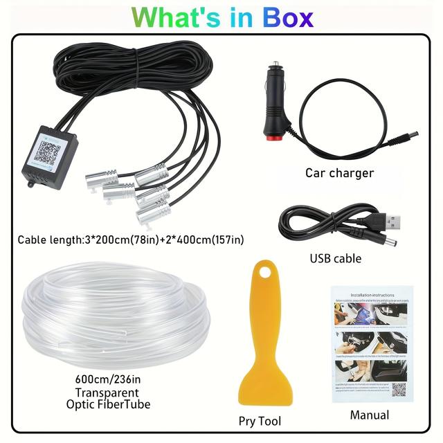 TEMU 2025 New Interior Car Led Strip Lights App Control, 5in 1 Ambient Lighting Car With 236 Inches Fiber Optic Multicolor Music Sync Interior Cars Lights Strip