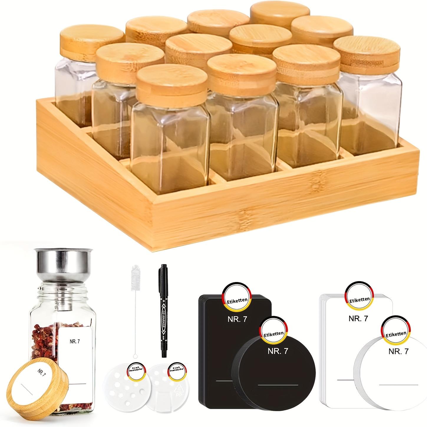 TEMU 1pc Bamboo Spice Rack With Jars, Spice Rack Cabinet Set With 12/24 Spice Jars Square, Spice Rack Bamboo Suitable For A Tidy And Organised Kitchen