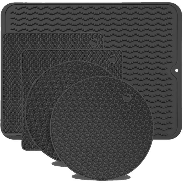 TEMU 5pcs Grey/black Silicone Mats For Kitchen - Silicone Mats For Kitchen Counter, Jar Opener And Coasters
