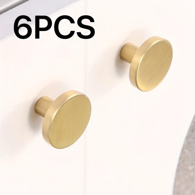 TEMU 6pcs Solid Cabinet Handles - Round Single Hole Pulls With Mounting Hardware, Solid Look Painted Finish, Suitable For Dresser Drawers, Closets, And Vanities