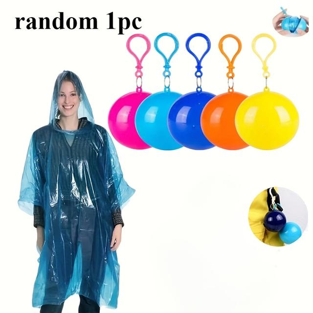TEMU 1pc Portable Disposable Emergency Raincoats Keychain Rain Poncho In A Ball For Traveling Hiking Fishing Camping Outdoor Sports
