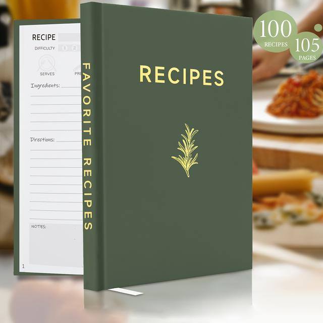 TEMU Blank Recipe Book With Hardcover Cover - The Perfect Recipe Notebook To Your Own Recipes - Blank Cookbook With Rosemary Olive Green
