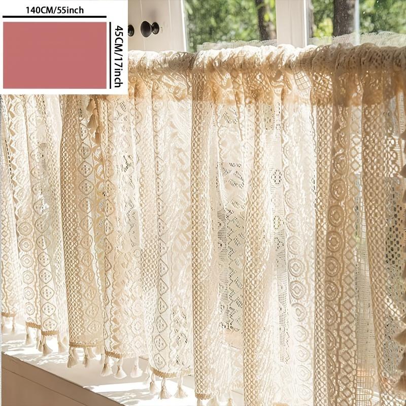 TEMU 1 szt. Boho Beżowa Zasłona Szydełkowa z Frędzlami - Koronkowe Zasłony do Kuchni, Sypialni i Biura - Dekoracja Domu w Stylu Cottage