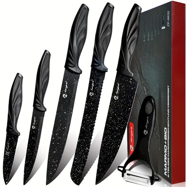 TEMU 6pcs Kitchen Knife Set, Professional Kitchen Chef Knife Set With Sharp High Carbon Stainless Steel Blade And Ergonomically Handle, Knife Set