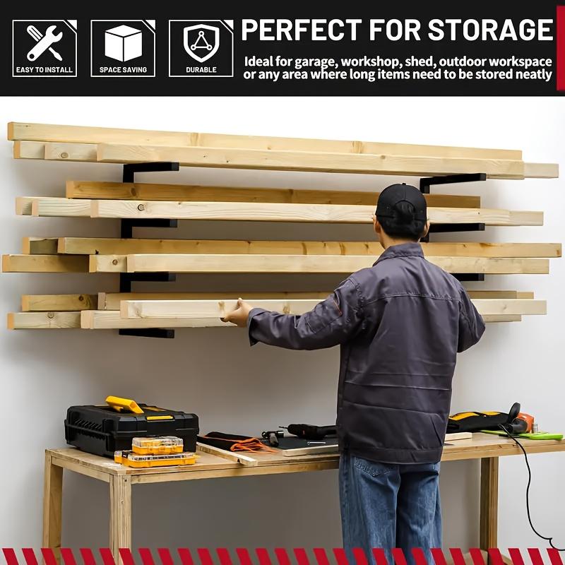 TEMU Houten Organizer en Houtopslagrek Wandmontage, Heavy Duty Metalen Plank Binnen & Buiten Gebruik - Zwarte Opslag en Organisatie