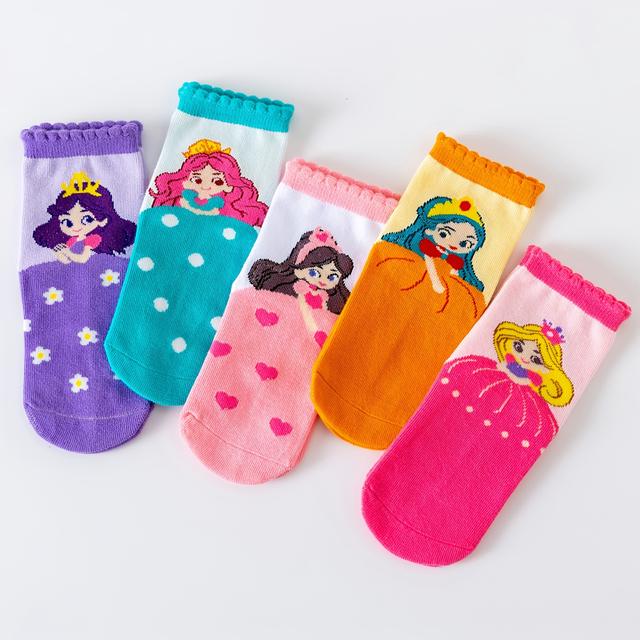 TEMU 5 Pairs Mianzhi Kids Cartoon Socks Baby Socks Spring And Summer Girls Can Wear Soft Mid-leg Socks Autumn And Winter Socks, Suitable For Casual Daily Life, Socks For Girl In School