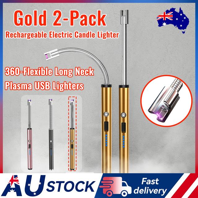 TEMU 2-pack Electric Usb Type-c Candle Lighter, Rechargeable Windproof For Bbq, Camping, Steel Shell & Hanging Hook With 360° Flexible Neck & Safety Lock, For Grill, Fireplace, Stove