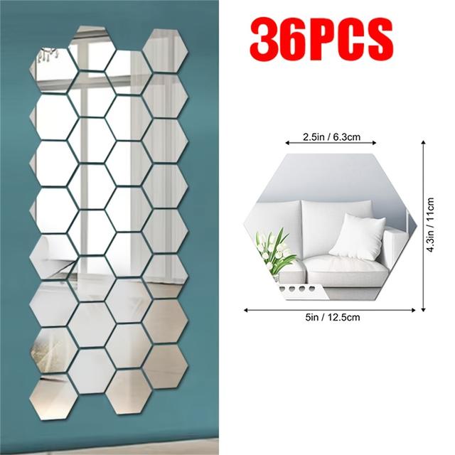 TEMU 36pcs, Silvery Hexagonal 3d Mirror Wall Sticker, Diy Self-adhesive Acrylic Table Sticker, Modern Bedroom Living Room Home Decoration, Party Table Center Decoration