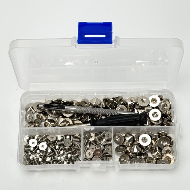 TEMU de Tachuelas y Púas de Aleación Plateada, 4.7mm 3/16" Tachuelas de Bala con Cierre de Tornillo para Ropa, Zapatos, Artesanía en Cuero, Cinturones, Bolsos con Herramientas de Instalación