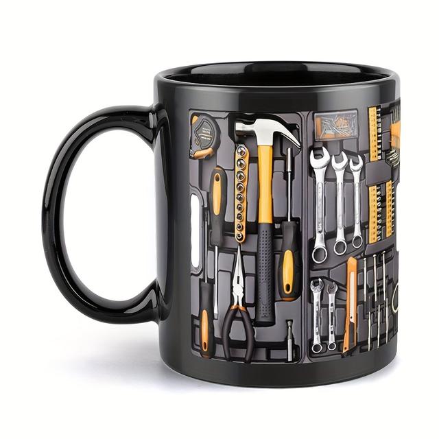 TEMU 1pc 11oz/330ml Ceramic Mug With Tool-themed Design - Insulated Portable Coffee Cup For Camping, Travel, Picnic - Hand Wash Only, Birthday Gift For Son, Diy Enthusiasts & Crafters, Coffee Mug