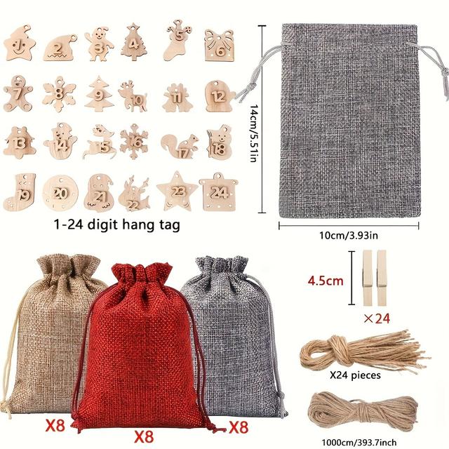 TEMU 24pcs Christmas Calendar Drawstring , Burlap Pouches , & , Diy Decor & Toy