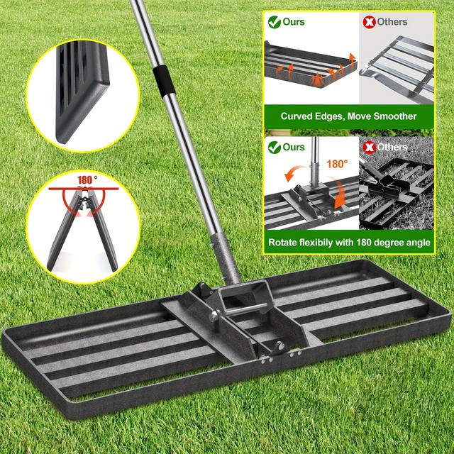TEMU 30" X 10" Heavy-duty Stainless Steel Lawn Leveler With 74" Adjustable Handle - Smooth Soil Preparation For Gardens And Yards, Garden Tool | Adjustable Handle | Durable Construction, Lawn Aeration