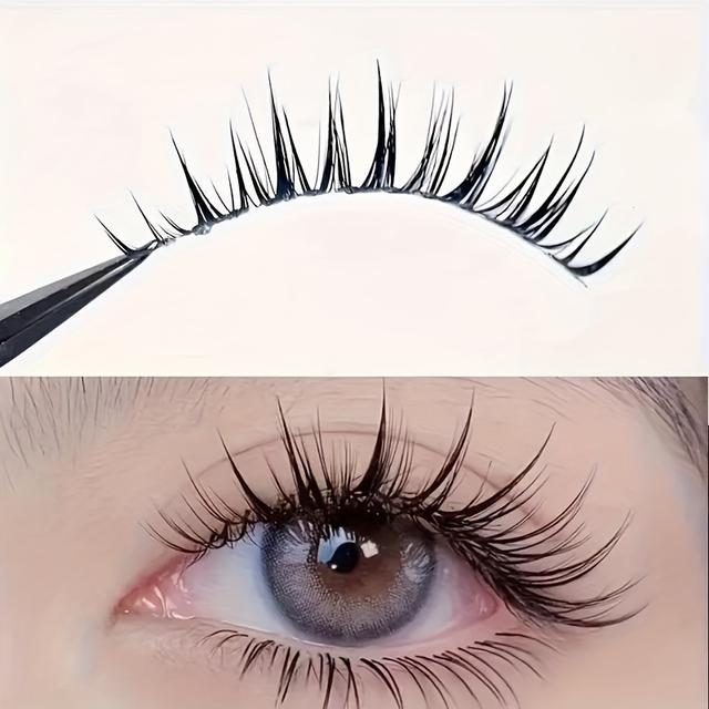 TEMU Doudoutian 5 Pairs False Eyelashes Set - 0.03mm Thick, C , 10-12mm Length, Transparent Stem, Natural & Cosplay Anime Style, Easy To Apply For Beginners, & Fluffy, Black Tapered Extensions