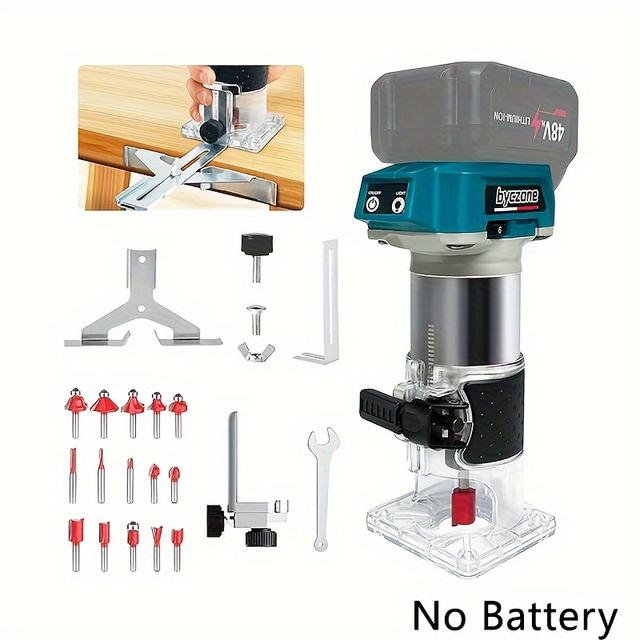 TEMU Akkubetriebene Holzfräse 18V, 6 Geschwindigkeitsstufen 800W-30000 U/min bürstenloser Motor Handfräse mit 15 1/4" Schaft Holzfräser-Bits (ohne Akku)