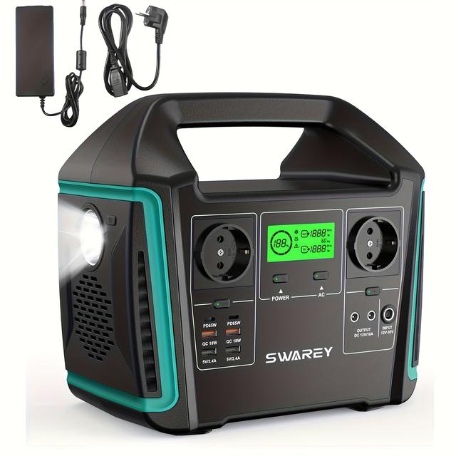 TEMU Swarey Portable Power Station 1000w, 725.76wh Solar Generator Battery Backup 2 W Ac Output, 2 W Usb-, Power Generator Battery For Camping, Travel, Fishing, Motorhome And Smartphone Tablet