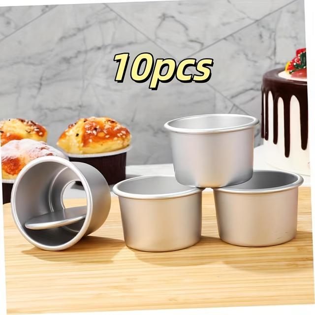 TEMU 10pcs Aluminum Mini Cake Pans With Removable Bottoms - 2" Ring Molds For Cheesecake, Bread, Pizza & Sponge Cakes - Ideal For Christmas, Valentine's Day & Diy Baking Projects