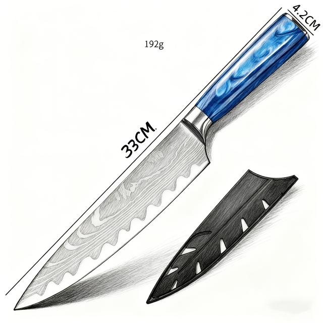 TEMU 【青いテクスチャードハンドル】サントクナイ - 304ステンレス刃、鍛造構造、人間工学に基づいた滑り止めグリップ、14cmの鋭い刃で、ダイス、チョップ - 家庭用およびプロのキッチンでの使用に最適、防錆性とお手入れの容易さ - モダン