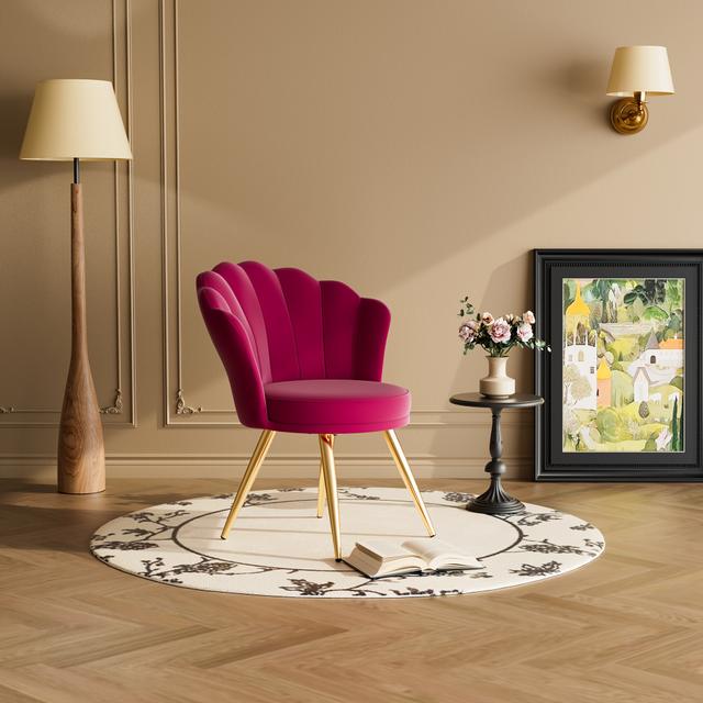 TEMU A Single Ergonomic Nordic-style Dining Chair Featuring A Golden Metal Frame, This Velvet Accent Chair Includes A Backrest And Offers Design. It Boasts Look And Provides