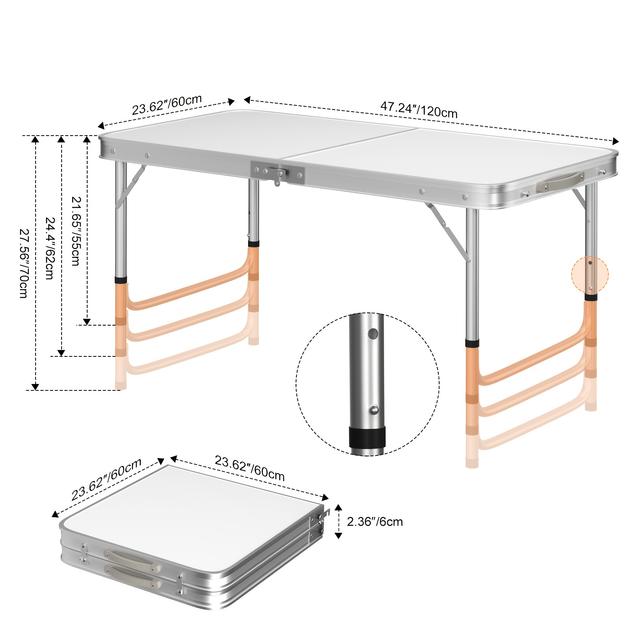 TEMU Heavy-duty Folding Table 4 Feet Long, Portable, And Features A Carry Handle, Suitable For Buffets, Weddings, Markets, Parties, And Picnics. Lightweight And Has Adjustable Of 70cm, 62cm, And 55cm.
