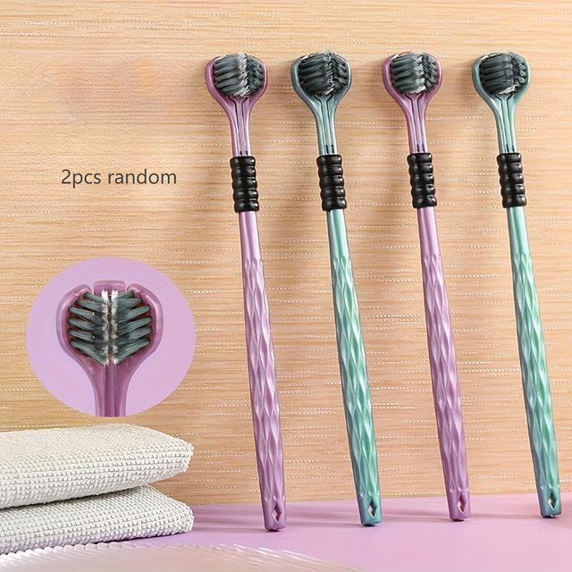 TEMU 2/3/4/5/6-pack Ergonomic Manual Toothbrush Set, Featuring 3-sided Brush Heads, Golden Volcanic Bristles, And - Suitable For Adults