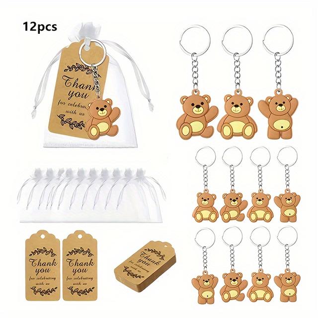 TEMU 12pcs Souvenirs Gifts For Cartoon Bear Keychain With Organza Bag Paper Card,birthday Party Thank You Card,wedding Party Favors