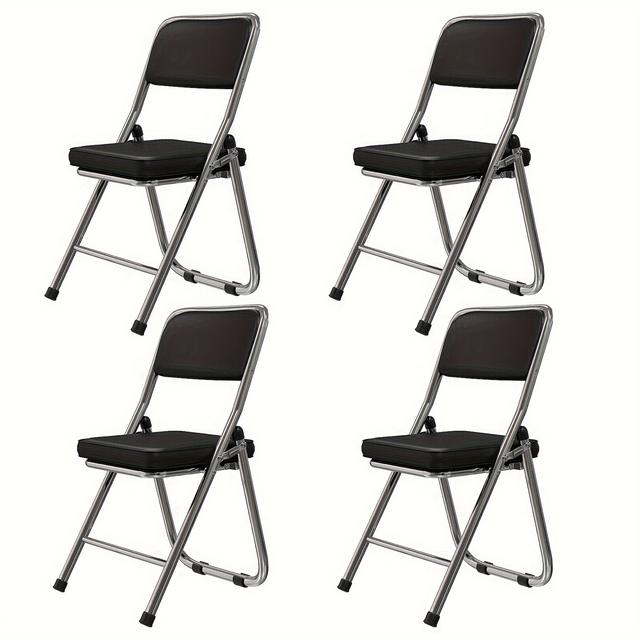 TEMU Set Of 4 Comfortable Folding Chairs Kitchen Leather Folding Chairs Visitor Chair With Padded Foldable Dining Chairs Are Suitable For Kitchen, Indoors, Outdoors, Conference Room Black
