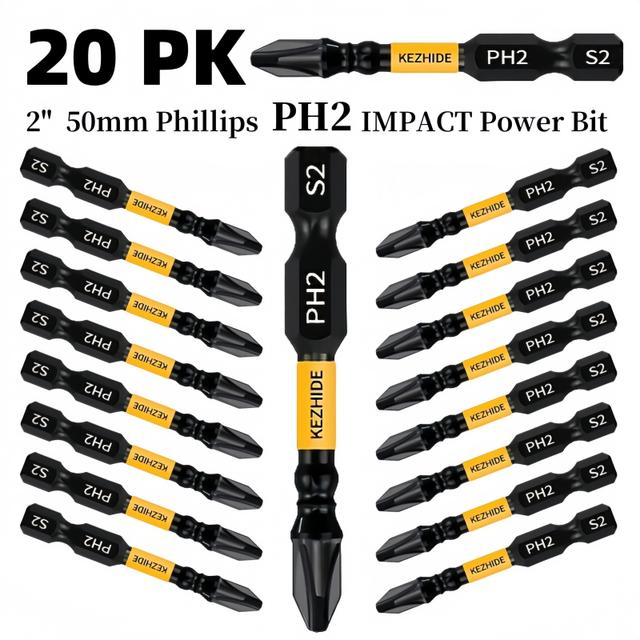 TEMU Kezhide 5/10/20pcs 50mm/2" Phillips Ph2 Impact Screwdriver Drill Bit, Used For Plastic Products, Wood Products, Home, Factory, Office, Etc. Metal Products,