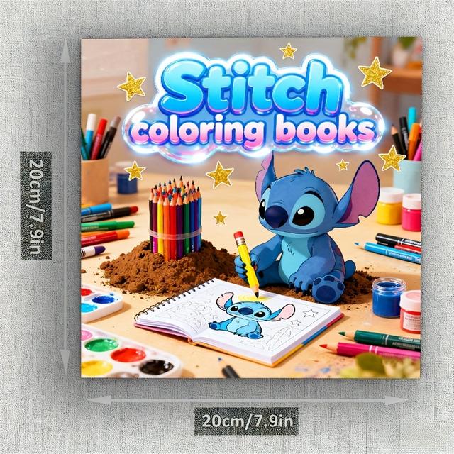 TEMU 2d Flat, 2d Flat Unframed - 1pc, Featuring ' Theme Stitch, A Painting-doodle Artwork. 20 Pages Of 20*20cm/7.9*7.9in Paper, With Vivid Illustrations On Each Page. Matching To Showcase