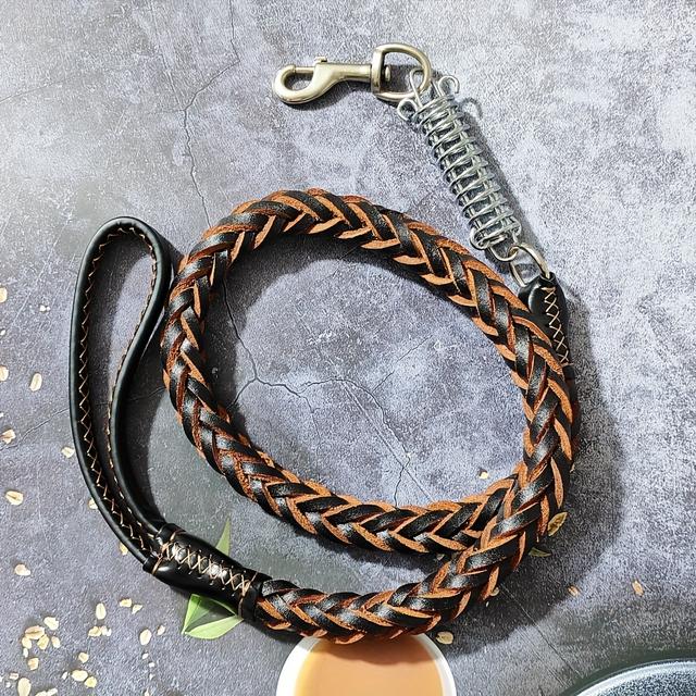 TEMU Valentine's Day Gift For Dogs: And Cowhide -strand Dog Leash For Medium And Large Breeds, Durable Anti-pull Walking Rope, Pet Supplies