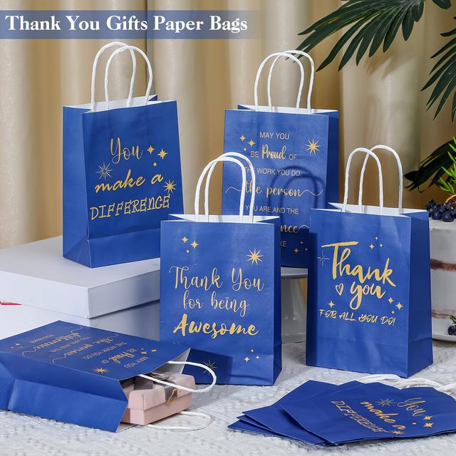 TEMU 40pcs Employee Appreciation Paper Bags | Bulk Drawstring Bag Packs, Thank You Gifts For Pastor Coworker, Inspirational Gift For Birthday And Christmas Party, Blue - Taiyin Brand