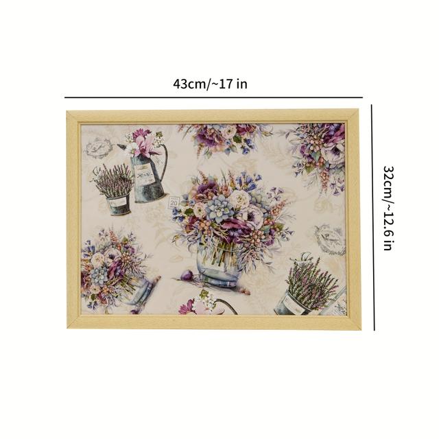 TEMU 1pc Floral Wooden Lap Tray With Uv Coating - Decorative Serving Platter For Breakfast In Bed, Use - Wipe Clean Only