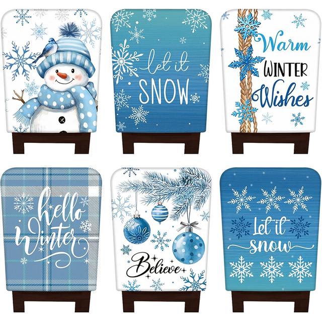 TEMU 6pcs Festive Christmas Chair Covers - Snowflake & Snowman Designs, Washable Linen Slipcovers For Dining Room, Kitchen, Or Holiday Decor, A Cozy Winter Ambiance, Christmas Decorations