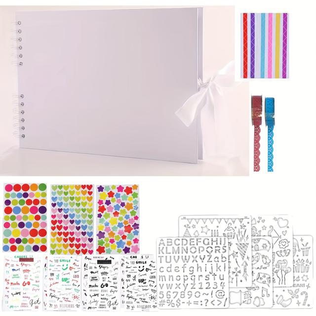 TEMU Weißes Scrapbook-Album, 80 Seiten für DIY-Erinnerungen, Bastelpapier-Album für Hochzeiten Jubiläen, mit Scrapbooking-Sticker-Ecken, Familien-DIY-Scrapbook-Zubehör, Schwarz