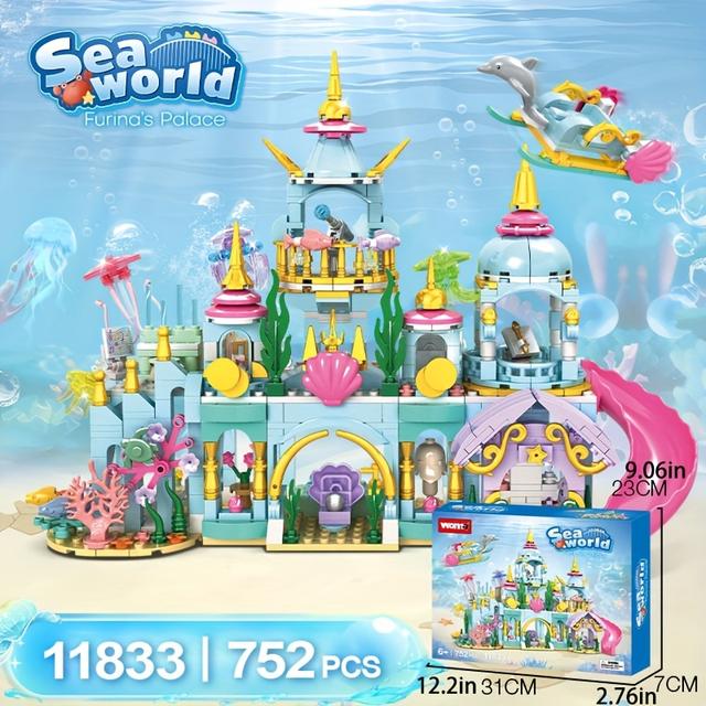 TEMU Woma Girls' Building Block Underwater Castle Small Particle Educational Assembly Toy For Girls, A Birthday Gift For Children