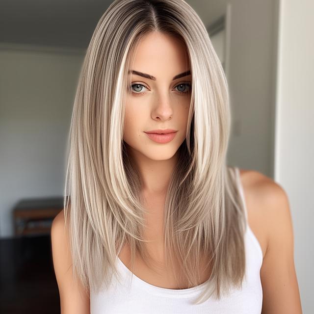 TEMU 20-inch Golden Gradient Lace Front Wig - Heat Resistant Matte Fiber, Straight With , Daily Wear, Parties, Valentine's, Music Festivals & Birthdays, Party Accessory