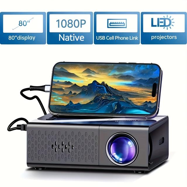 TEMU Projector With Vibrant Christmas-themed Graphics, Native 1080p Full Hd, Usb Powered, Ideal For & Outdoor Camping