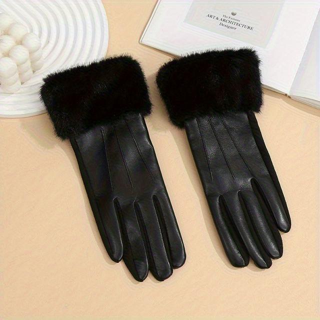TEMU A Pair Of Women's Pu Warm Gloves, Designed For Autumn And Winter To The Cold, Featuring Fingerless Design, Suitable For Outdoor Wear