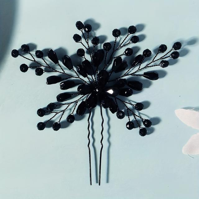 TEMU Black Beaded Branch-style Handmade Hairpin, A Stylish And Elegant Accessory For Banquets And Parties