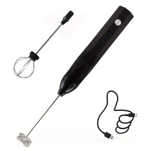TEMU Handheld Electric Whisk With Settings, Rechargeable Milk Frother Featuring 2 Heads, Mixing Coffee Drinks, Foamer Ideal For Lattes, Cappuccinos, Frappes, Matcha, Hot Chocolate, And Protein Powder