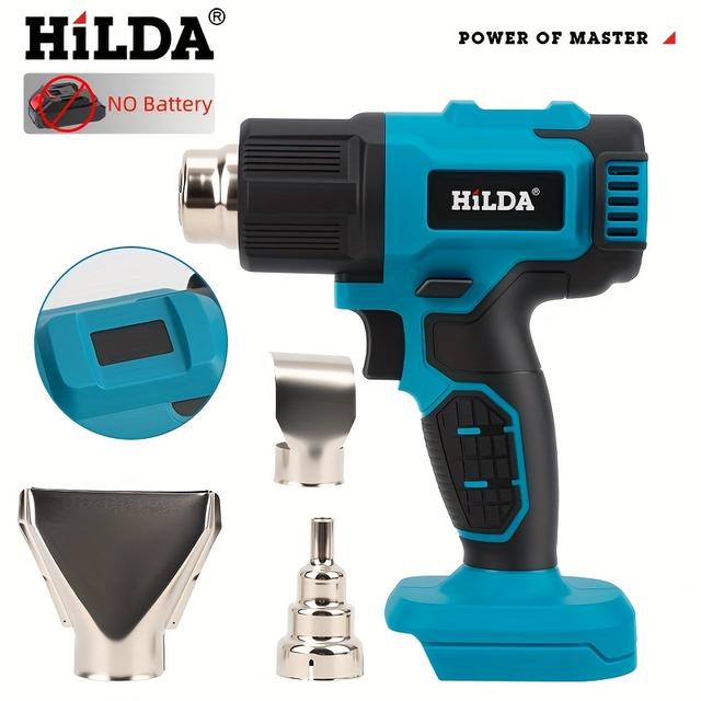 TEMU HILDA 무선 열건 (3가지 노즐 포함) - 989.6°F/532°C 고온 열건, 인체공학적 핸들 & 내구성 플라스틱 구조, 마키타 18V/21V 배터리 호환